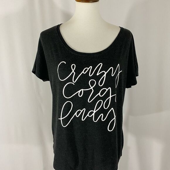 Crazy Corgi Lady Black Oversized T Shirt - Picture 1 of 5